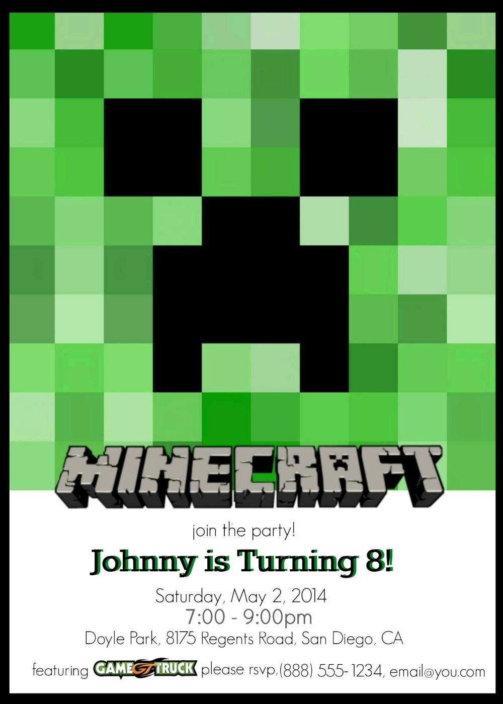 Make Your Own Custom Printable Minecraft Party Invitations