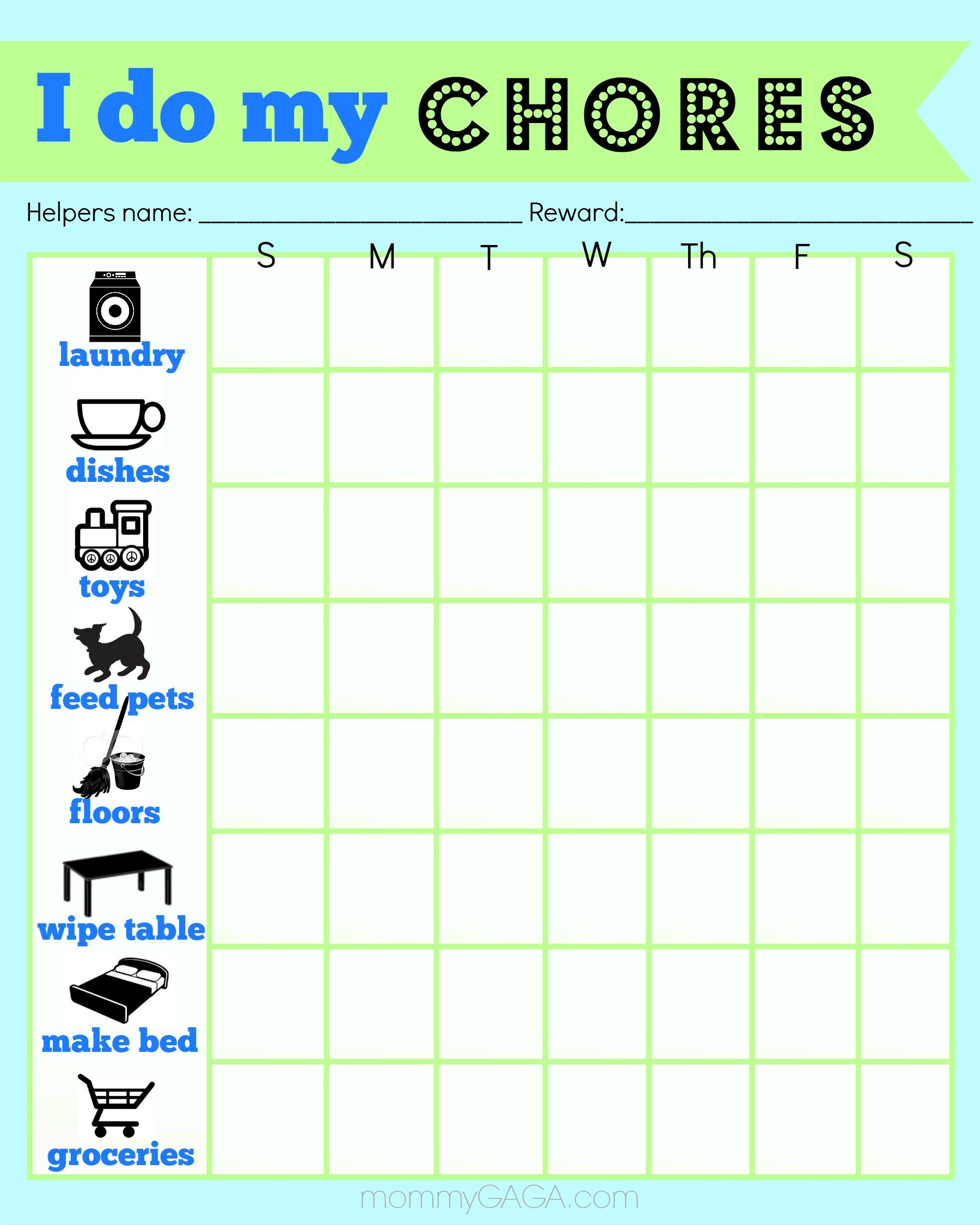 Free Printable Chore Chart For 9 Year Old
